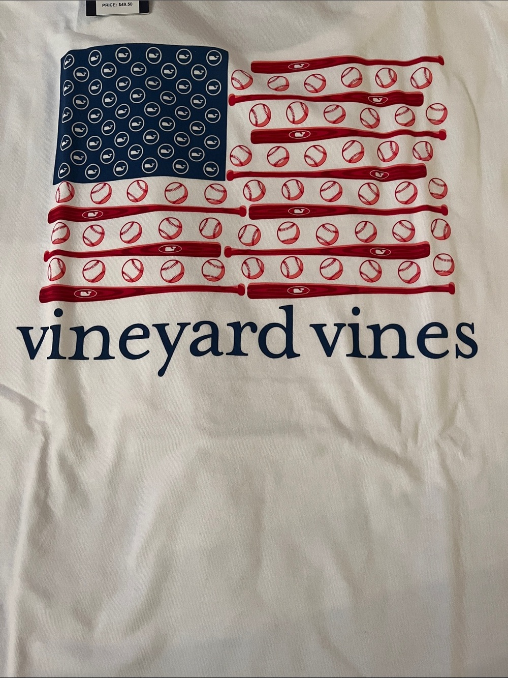 Vineyard Vines White Tee with Red & Blue Baseball Flag!  New. XXL. Patriotic!